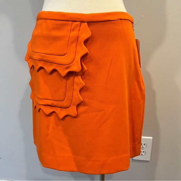 NWT Victoria Beckham Orange Scallop Trim Twill Skirt Size Medium - Picture 3 of 9